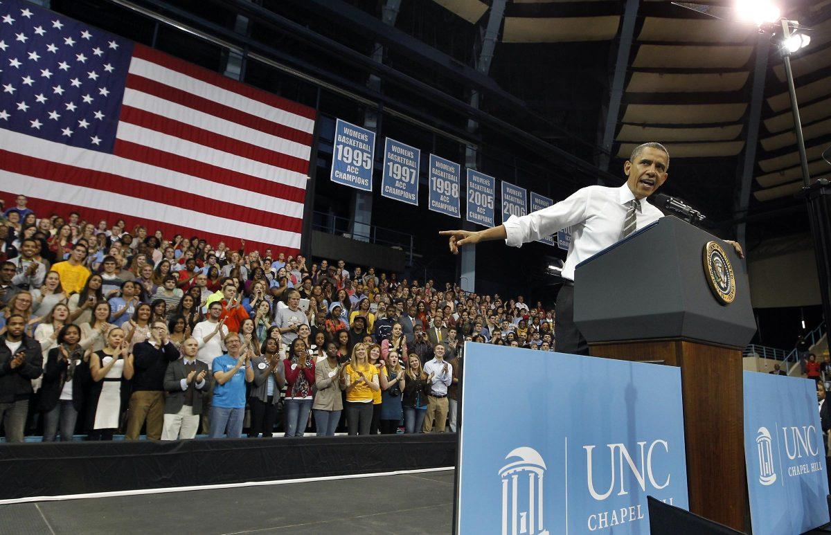 President Barack Obama speaks to students Tuesday during his visit to the University of North Carolina at Chapel Hill.