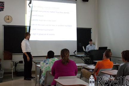 Shane Cone (left) and Tucker Barry (right) hold a group workshop Sunday in Coates Hall during the Louisiana Queer Conference.