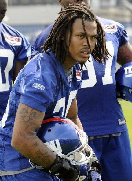 Former LSU Tiger Chad Jones works out with the New York Giants at minicamp in 2010 before his accident. Jones returned to practice last week.