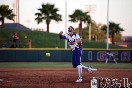 LSU junior pitcher Rachele Fico hurls the ball toward home plate Wednesday during the Tigers&#8217; 1-8 loss against Florida State at Tiger Park.