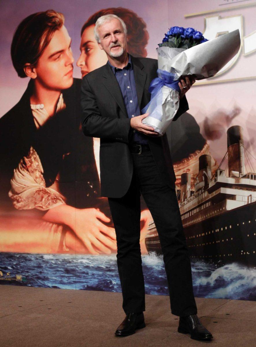 Director James Cameron poses for cameras March 30 during a news conference in Tokyo to promote his 3-D version of &#8220;Titanic.&#8221;