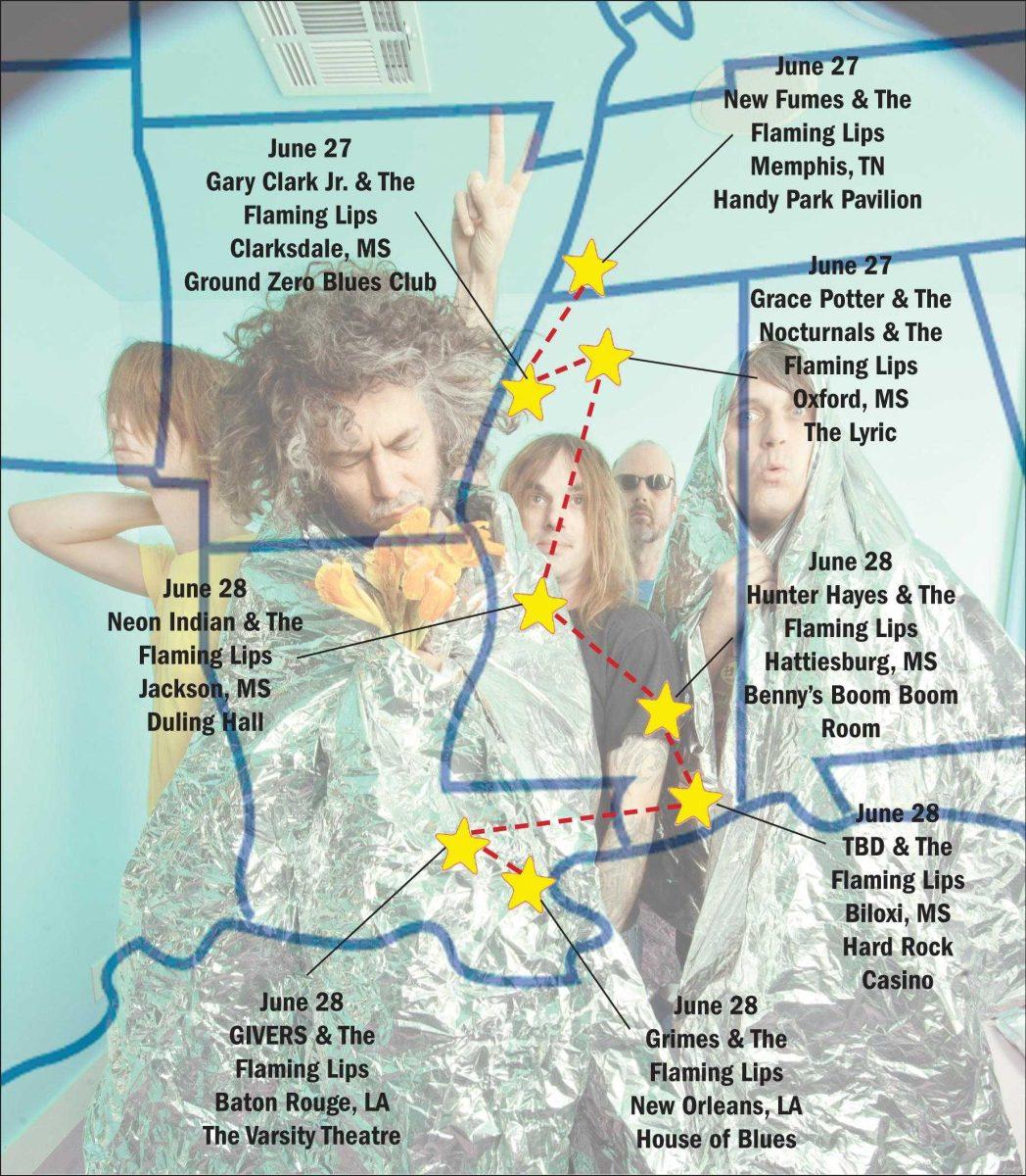 The Flaming Lips will perform eight concerts in different cities attempting to break the Guinness World Record for most shows in a day.