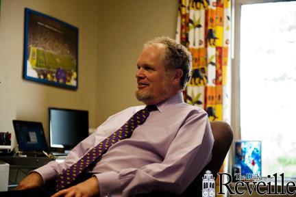 Faculty Senate President Kevin Cope talks with The Daily Reveille in his office May 31.