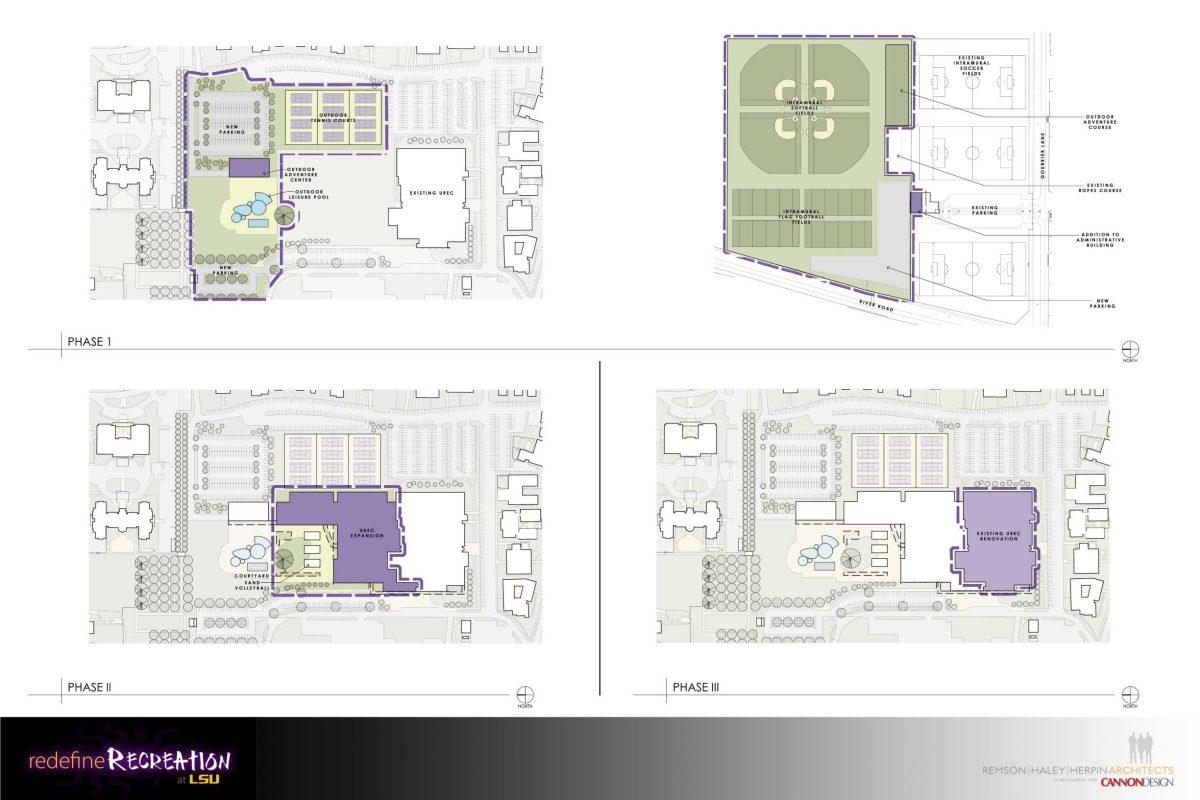 Blueprints of the projected renovations to the University Recreation Complex show what the facility will look like following the forthcoming changes.