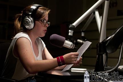 Reveille Radio reporter Devan Fuselier reads the day's news for the 4:20 p.m. broadcast Monday afternoon in the KLSU Studio.
 