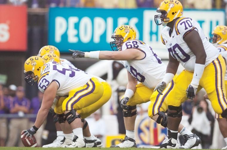 LSU offensive guard Josh Dworaczyk before a play Sept. 12, 1009 during the Tigers' 23-9 victory against Vanderbilt in Tiger Stadium.
 