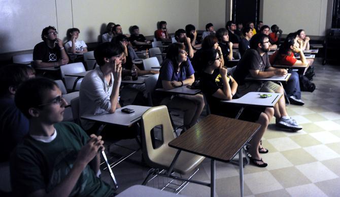 LSU students enjoy the anime series Accela World in Coates Hall on Wednesday afternoon as part of Japanese American Culture Society meeting.
 