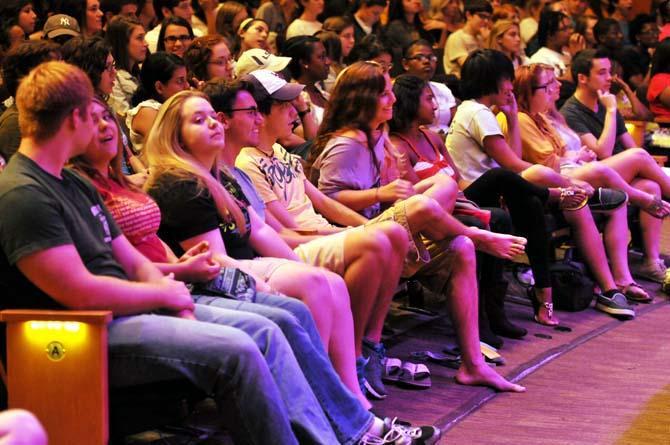 Students sit in the front row of the Union Theater on Tuesday night, waiting for the screening of "Pitch Perfect" to begin. Sept. 25, 2012
 