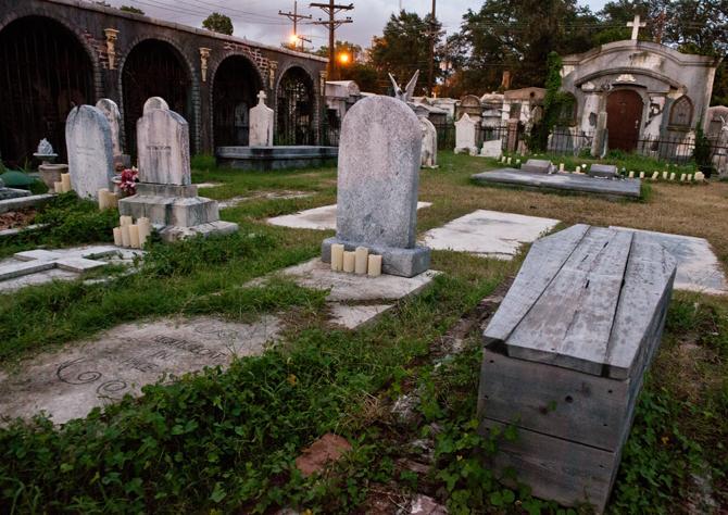 Necropolis 13, part of the 13th Gate haunted house in downtown Baton Rouge, is a 40,000 square foot graveyard with more than 400 tombs and underground "catacombs."
 