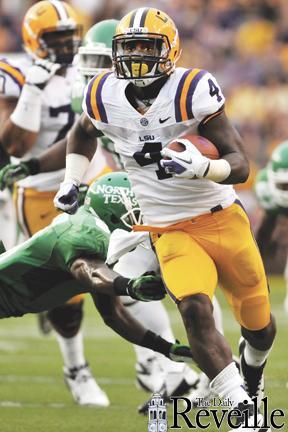 LSU junior running back Alfred Blue (4) claimed 123 yards for 16 carries against North Texas in the Sept. 1 opener in Tiger Stadium.