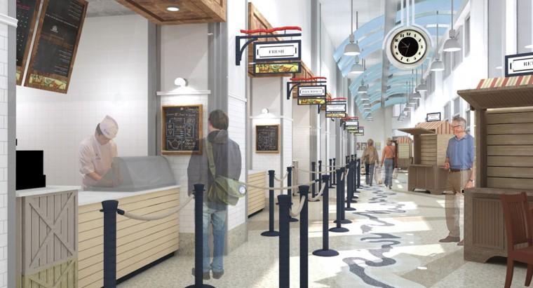 This rendering depicts the proposed renovations to the Main Street Market.
 