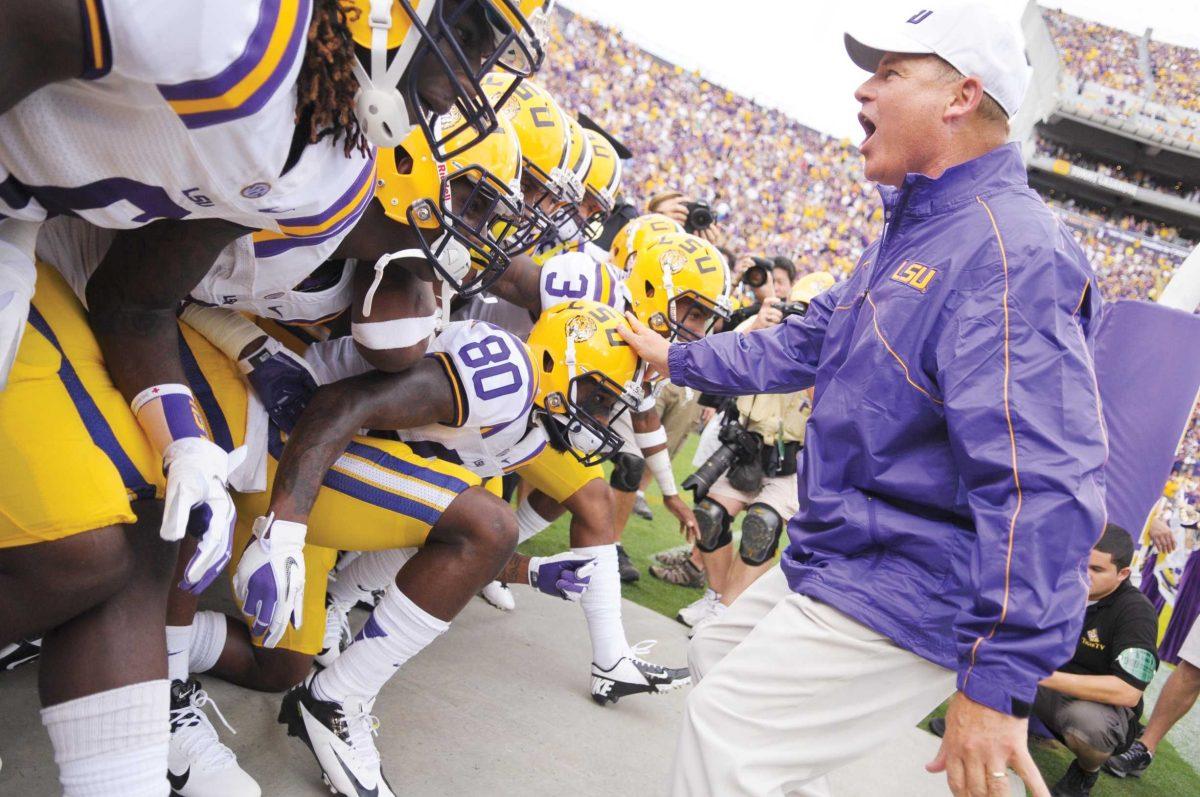 Sophomore receiver Jarvis Landry (80) leads the team Sept. 1 before the Tigers&#8217; 41-14 victory against North Texas.