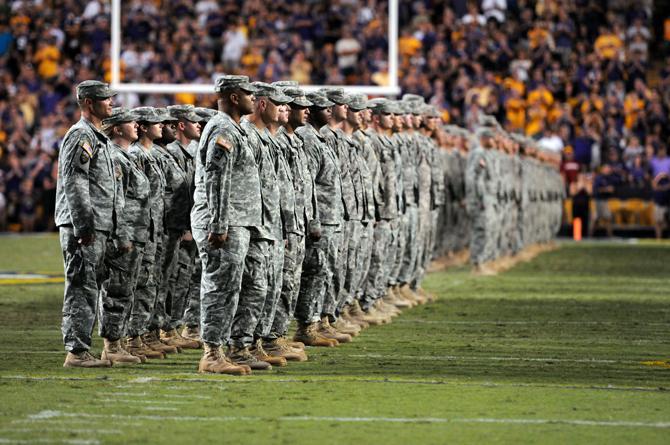 Members of Louisiana's National Guard were honored at halftime of LSU's game against Idaho on Saturday.
 