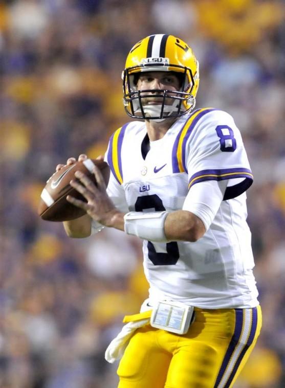 LSU junior quarterback Zach Mettenberger (8) winds up to throw the football on Saturday Sept. 8, 2012 during the Tigers' 41-3 victory over the Washington Huskies in Tiger Stadium.
 