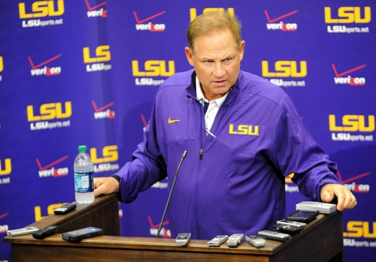 LSU coach Les Miles dismisses Tyrann Mathieu from the team on Friday, Aug. 10, 2012.
 