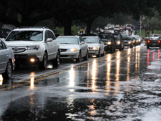 LSU students, faculty and staff evacuate campus Monday, Sept. 17, 2012 after a bomb scare.
 