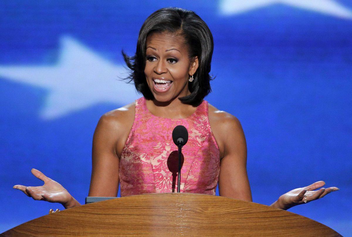 First Lady Michelle Obama addresses the Democratic National Convention in Charlotte, N.C., on Tuesday, Sept. 4, 2012. (AP Photo/J. Scott Applewhite)