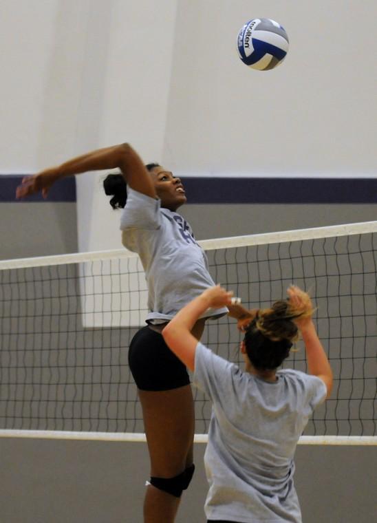 Freshman middle blocker Khourtni Fears spikes the ball during practice Wednesday afternoon.
 