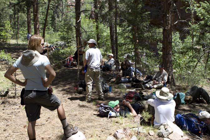 Geology students stop for lunch Monday, May 28th, 2012 at LSU's Charles Barney Geology Field Camp in Colorado Springs, Colorado.
 