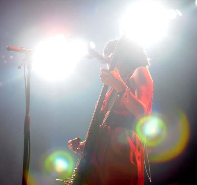 Nikki Monninger, Silversun Pickups bass player, performs at Voodoo Fest in New Orleans on October 17, 2012.
 