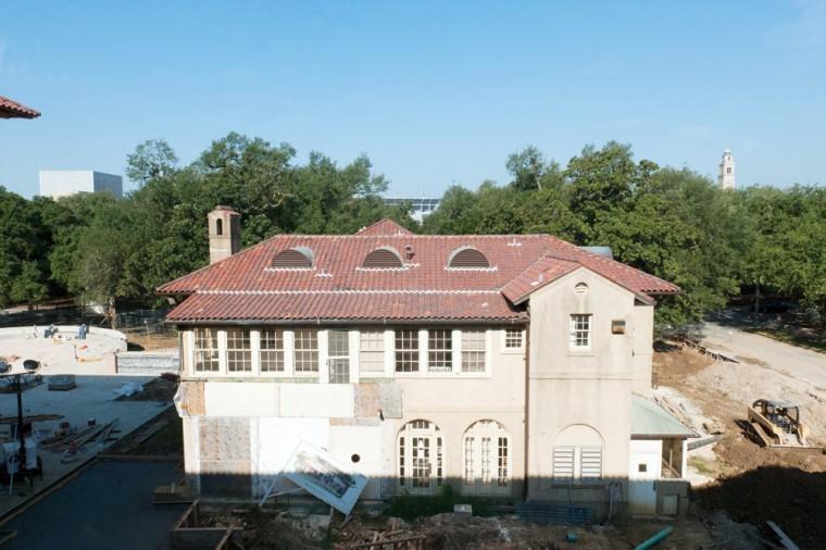 The view from the second oor of the new bookstore includes the Old President&#8217;s House (center front), Tiger Stadium (center back) and Memorial Tower (right).