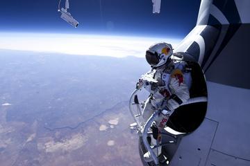 Austrian daredevil Felix Baumgartner prepares to fall form 120,000 ft. in the air.
 