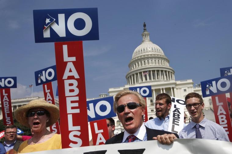 Advocacy group &#8220;No Labels&#8221; rally June 18, 2011, on Capitol Hill to urge Congress and the president to find a bipartisan solution to the fiscal crisis.
 