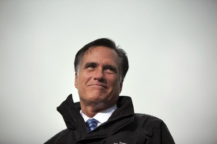 Republican presidential candidate, former Massachusetts Gov. Mitt Romney pauses during a campaign rally on Monday, Oct. 8, 2012 in Newport News, Va. (AP Photo/ Evan Vucci)
 