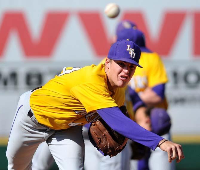 LSU freshman pitcher Taylor Butler (40) pitches during practice on Monday, Oct. 8, 2012 in Alex Box Stadium.
 