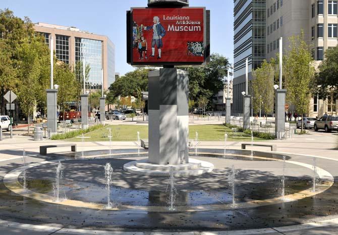 Jets of water rise out of a fountain Tuesday morning at the North Boulevard Town Square in Baton Rouge.
 