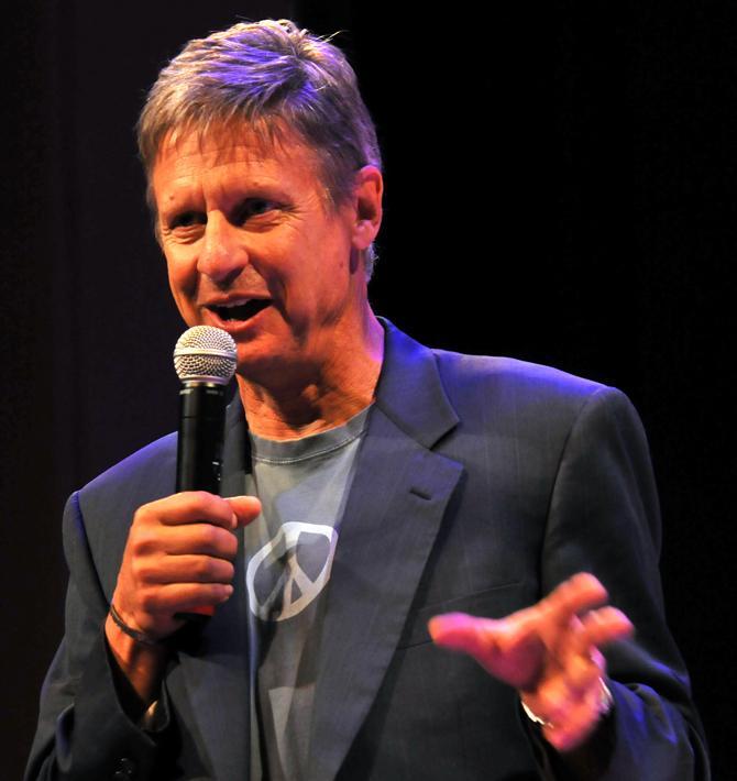 Libertarian presidential candidate Gary Johnson speaks to campus in the Union Theater on Friday evening.
 