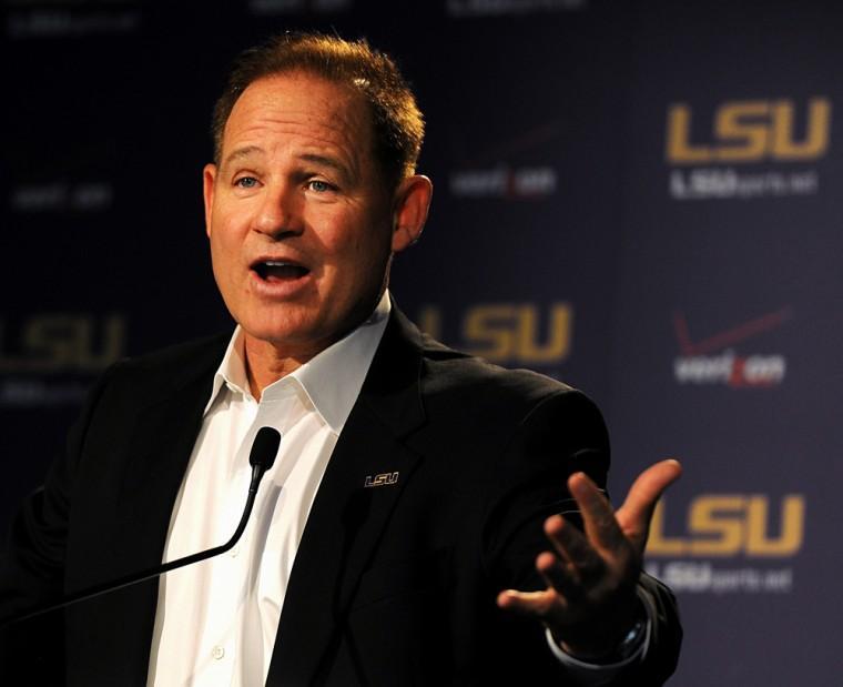 LSU head coach Les Miles talks to media Monday, Nov. 19, 2012 during the weekly "Lunch with Les" press conference in the LSU Athletic Administration Building.
 