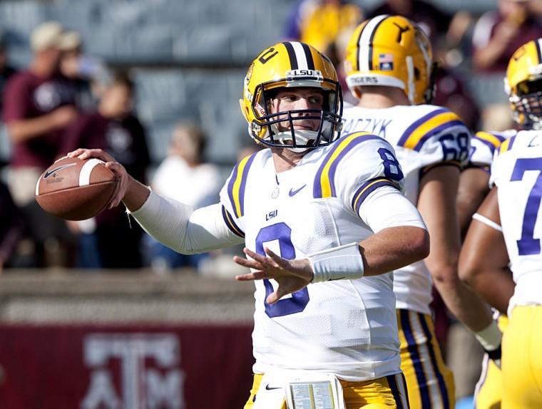 LSU junior quarterback Zach Mettenberger (8) warms up Saturday, Oct. 20, 2012 before the Texas A&amp;M game.