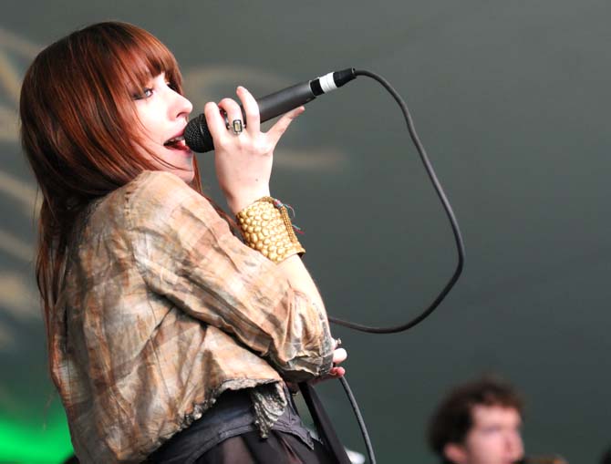 Arleigh Kincheloe, known by her stage name Sister Sparrow, serenades the crowd at Voodoo Fest in New Orleans on October 27, 2012.