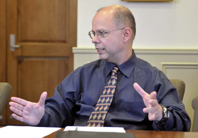 Micheal Smith, director of Technical Services at ITS, gives input during the final Student Tech Fee Committee Meeting of the semester on Novembe 28, 2012.
 