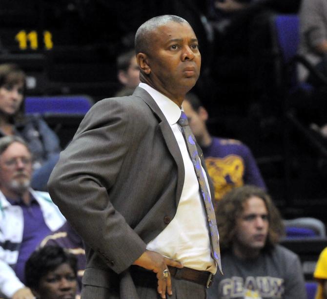 LSU head basketball coach Johnny Jones opens his inaugural season on Friday, Nov. 9, 2012 in the 77-63 win over the University of California, Santa Barbara in the PMAC.
 