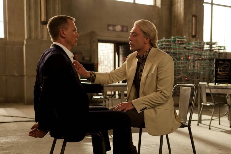 FILE - This publicity film image released by Sony Pictures shows Daniel Craig, left, and Javier Bardem in a scene from the film "Skyfall." Bardem portrays, Raoul Silva, one of the finest arch-enemies in the 50-year history of Bond films. (AP Photo/Sony Pictures, Francois Duhamel, File)
 