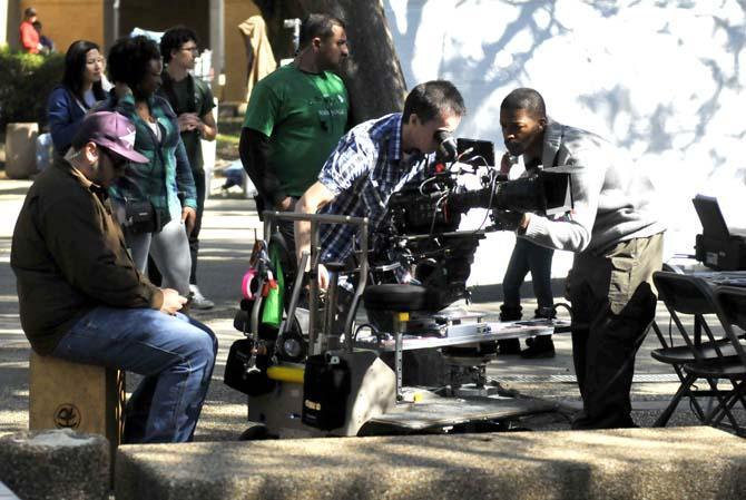 Crew members film scenes Monday Nov. 19, 2012 in the quad on the set of the upcoming movie "God's Not Dead."
 