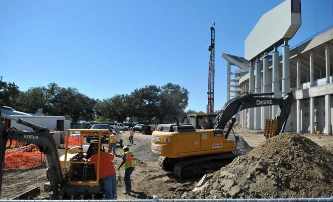 Construction continues on the south endzone of Tiger Stadium. The renovations are expected to be completed by the beginning of 2013's football season.