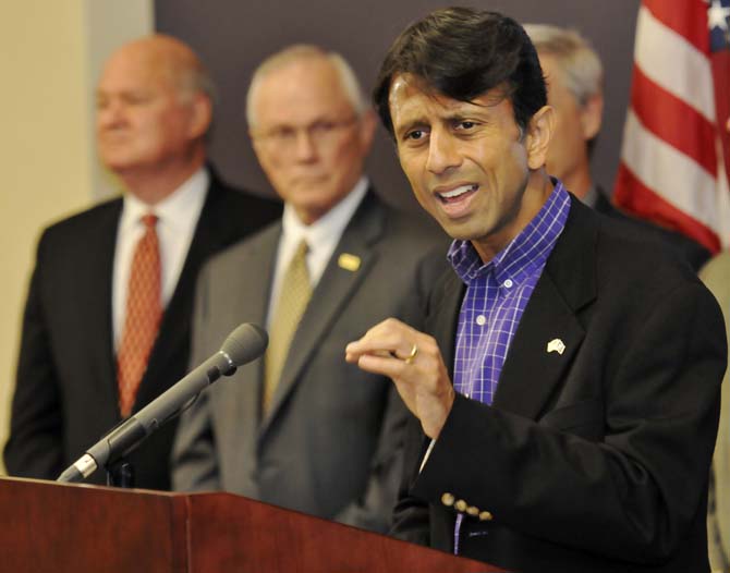 La. Gov. Bobby Jindal announces a $100 million University partnership with the state to expand Patrick F. Taylor Hall at a press conference in Taylor Hall Tuesday morning.