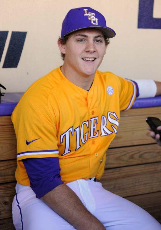 LSU senior infield/outfield Mason Katz answer reporters' questions on LSU Baseball Media Day in Alex Box Stadium on Jan. 25, 2013.
 