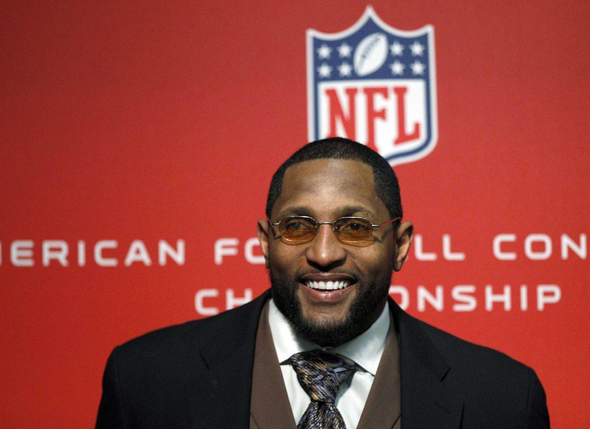 Baltimore Ravens inside linebacker Ray Lewis speaks at a news conference after winning the NFL football AFC Championship football game against the New England Patriots in Foxborough, Mass., Sunday, Jan. 20, 2013. The Ravens defeated the Patriots, 28-13, to advance to Super Bowl XLVII. (AP Photo/Stephan Savoia)