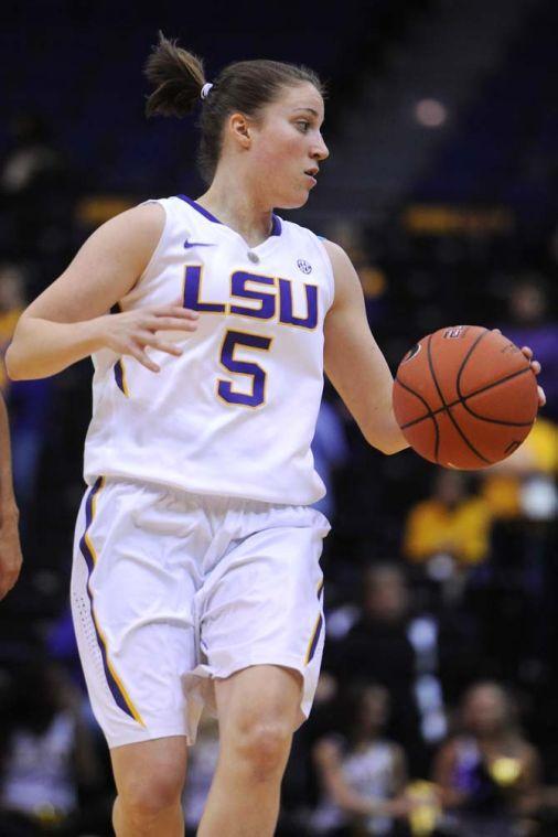 LSU junior guard Jeanne Kenney (5) dribbles the ball down the court Sunday, Jan. 20, 2013 during the 54-51 victory over the Vanderbilt Commodores in the PMAC.
 