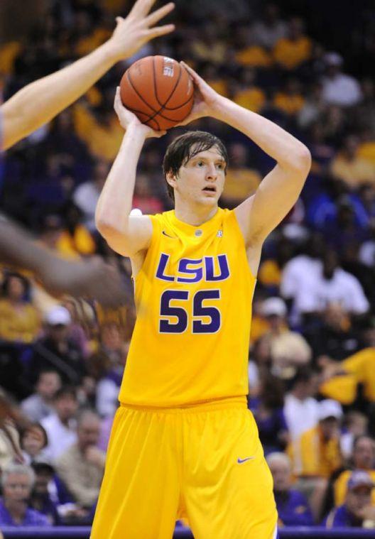 Andrew Del Piero (55), LSU senior center, looks to pass the ball Saturday, Jan. 12 during the LSU vs. Florida game.
 