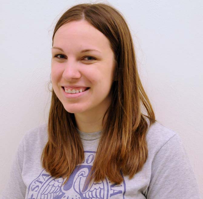 Second year Communication Disorders grad school student Aimee Perkins poses after talking about her New Year's resolution to stay in shape and stay on a healthy diet on January 13, 2013.
 