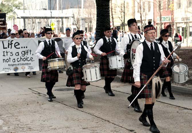 Baton Rouge Pipes and Drums march Saturday, Jan. 12, 2013, with other pro-life activists during Baton Rouge's third annual Pro-Life March.
 