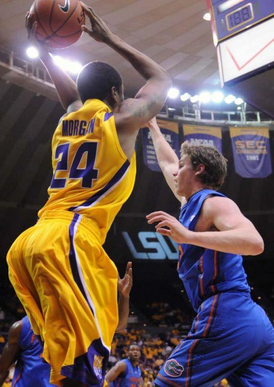 Malik Morgan (24), LSU freshman guard, passes the ball Saturday, Jan. 12 during the LSU vs. Florida game.
 