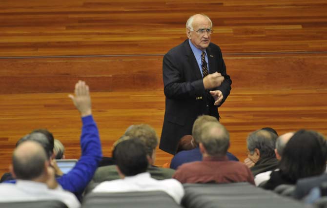 LSU Interim System President and Interim Chancellor William Jenkins hosted a town hall discussion Thursday, Nov. 29, in the Bo Campbell Auditorium, Cox Communications Academic Center for Student Athletes, on the reorganization and realignment of the LSU System.