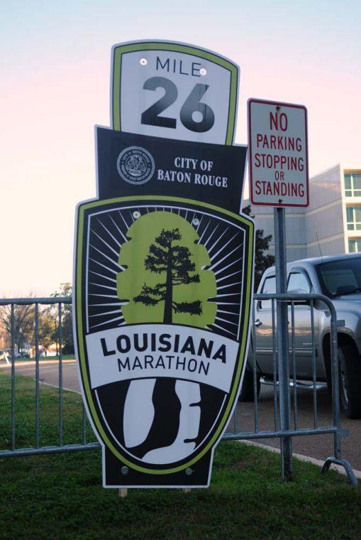 The 26 mile sign denotes the final mile of the marathon before the finish line in front of the State Capitol building on January 20, 2013.
 