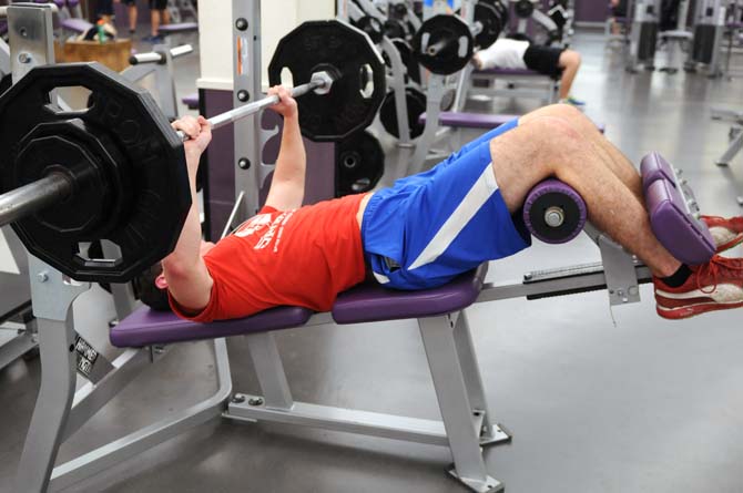 Finance senior Jared Duenckel does a bench press in the UREC on January 13, 2013.
 